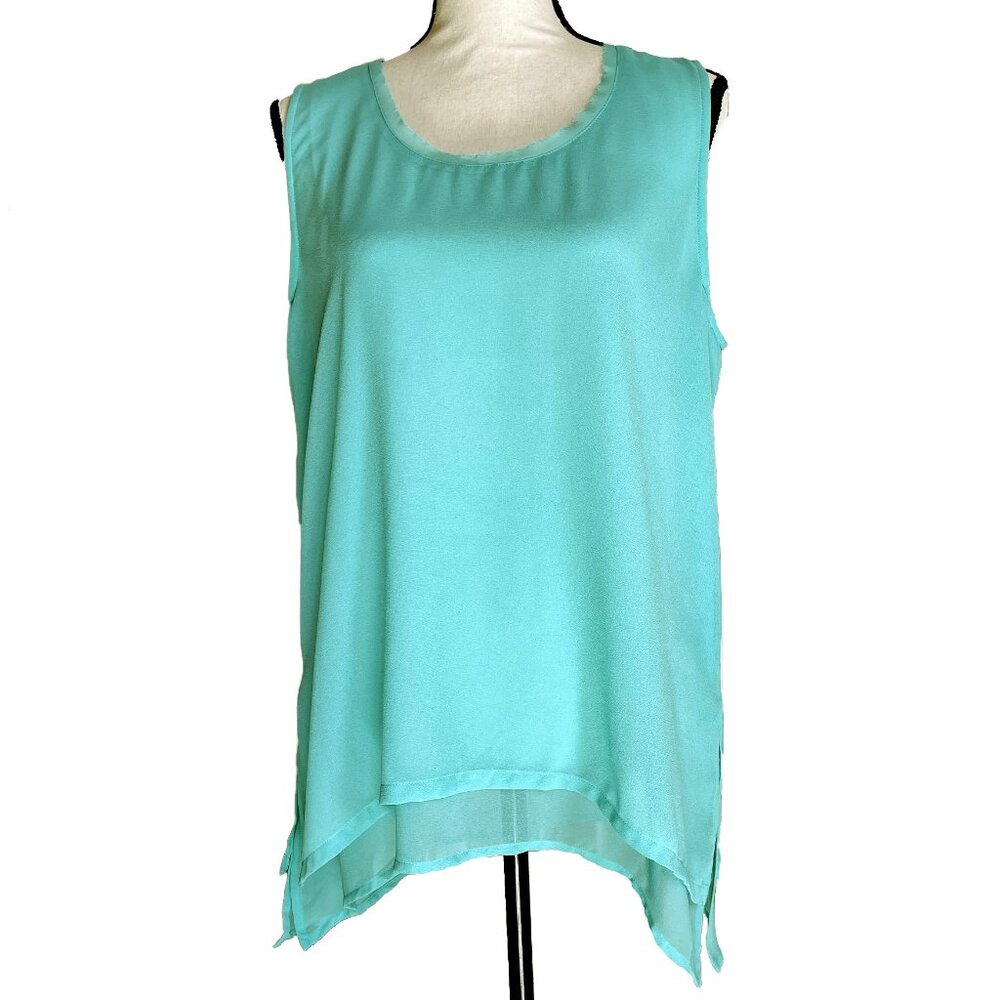 ALBERTO MAKALI Aqua Chiffon Sleeveless Tunic Top Size L Double Fabric